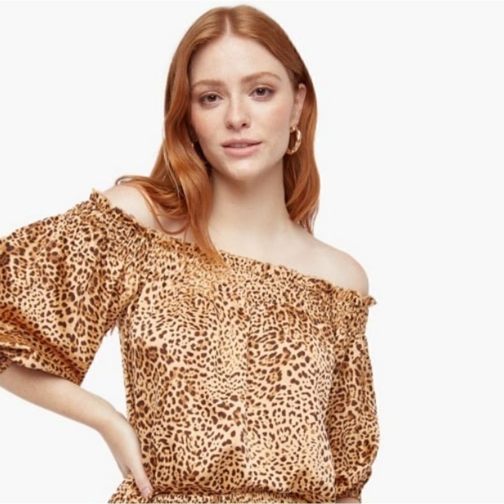 JustFab Off the Shoulder Leopard Print Top